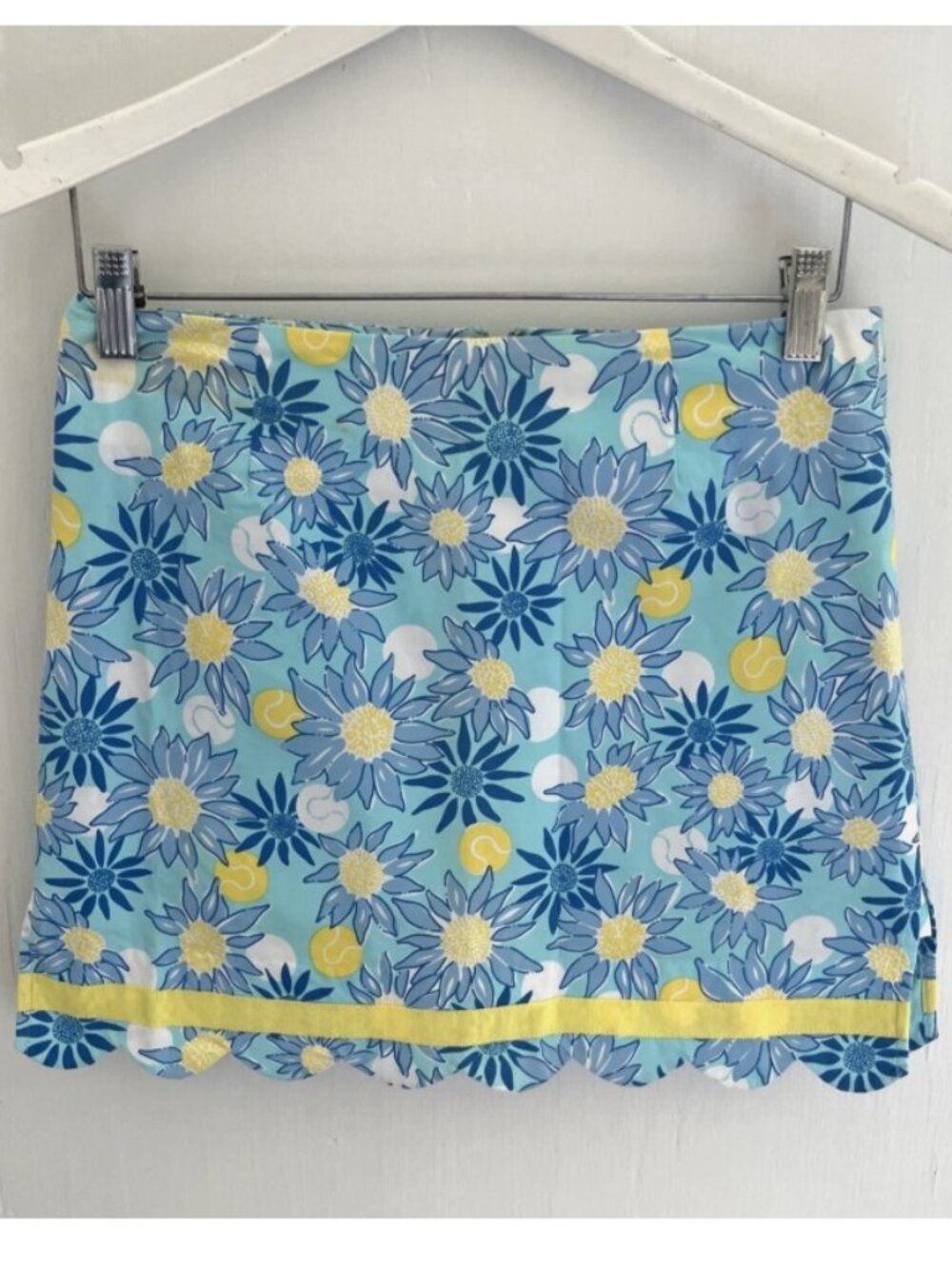 LILLY PULITZER Vintage Blue Daisy Print Skort Skirt Scalloped Hem Size 2